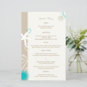 Tan Ivory Aqua Trendy Beach Wedding Menu (Stehend Vorderseite)
