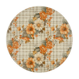 TAN KARIERT MIT ORANGE FALL AUTUMN BLUME SCHNEIDEBRETT