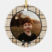 Tan Kariert Pattern Holiday Foto Keramik Ornament (Vorne)