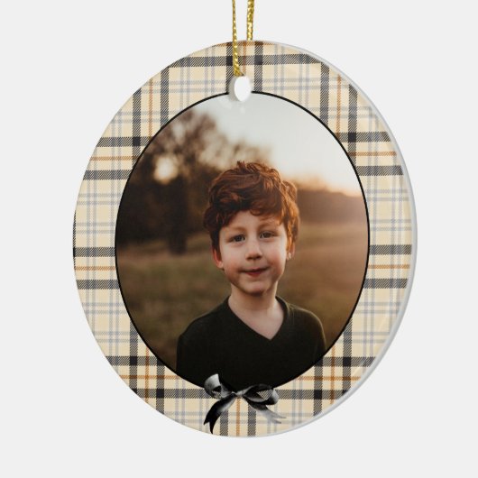 Tan Kariert Pattern Holiday Foto Keramik Ornament (Links)