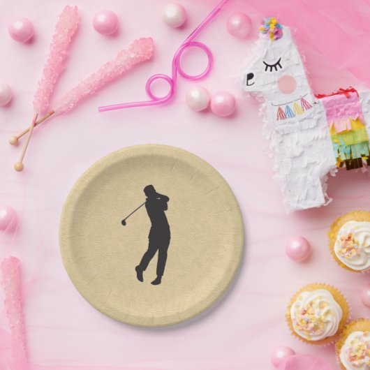 Tan Leather Golf Design Pappteller (Party)