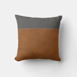 Tan Leather Gray Linen Look Chic Minimal Bauernhof Kissen