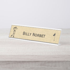 Tan Leather Look Golf Design Schreibtischnamensplakette