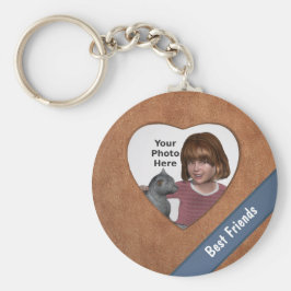 Tan Leather Look Heart Frame: Hinzufügen eines Fot Schlüsselanhänger