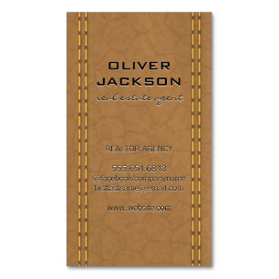 Tan Leather Stitched Seems Magnetische Visitenkarte