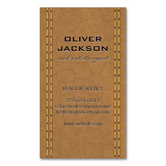 Tan Leather Stitched Seems Magnetische Visitenkarte (Vorderseite Vertikal)
