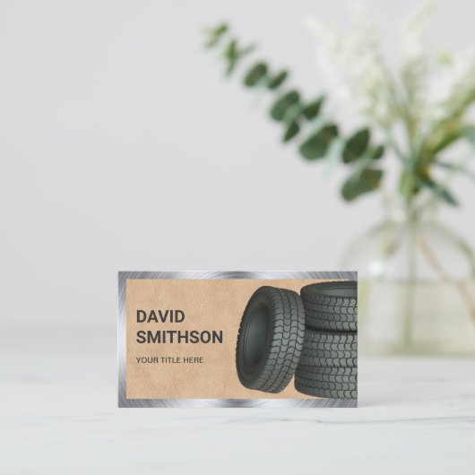 Tan Leather Wheel Alignment Car Tire Shop Visitenkarte (Stehend Vorderseite)