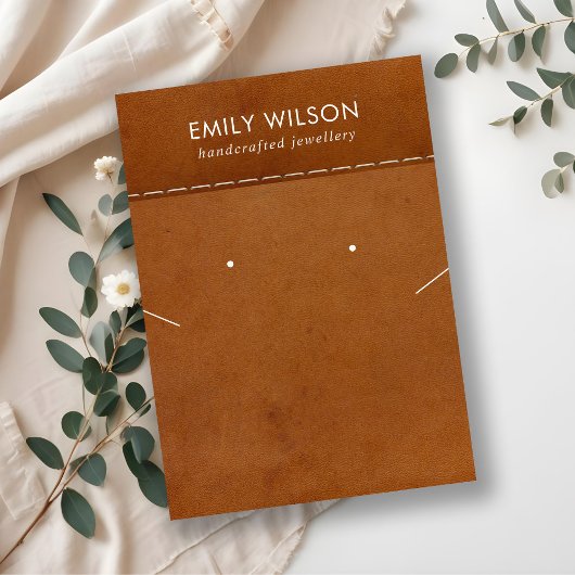 TAN LETHER TEXTURE NECKLACE EARRING DISPLAKARTE VISITENKARTE