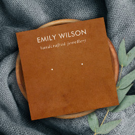 TAN LETHER TEXTURE STUD EARRING DISPLAY CARD QUADRATISCHE VISITENKARTE