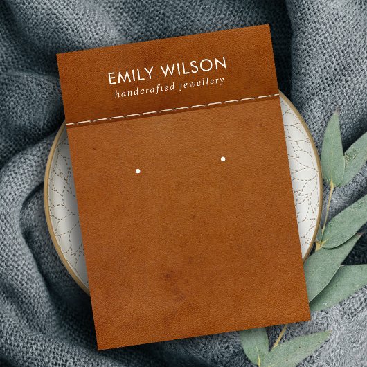 TAN LETHER TEXTURE STUD EARRING DISPLAY CARD VISITENKARTE