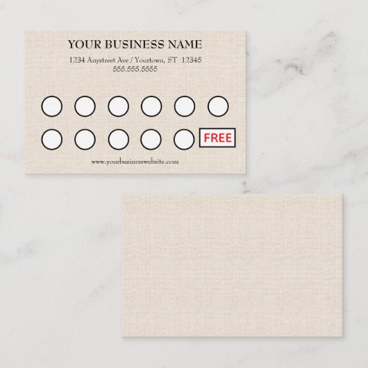 Tan Linen Look Generic Customer Rewards Visitenkarte (Vorne/Hinten)