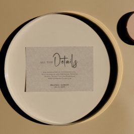 Tan Linen Simple Black Script Wedding Details Einladung