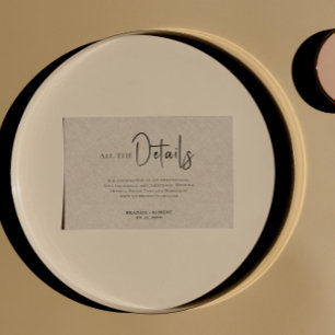 Tan Linen Simple Black Script Wedding Details Einladung