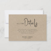 Tan Linen Simple Black Script Wedding Details Einladung (Vorderseite)