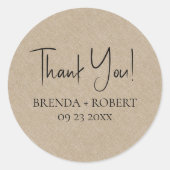Tan linen Simple Script Willkommen Dankeschön Stic Runder Aufkleber (Vorderseite)