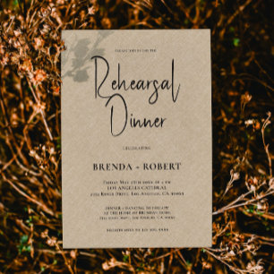 Tan linen Simple White Script Probe Dinner Einladung