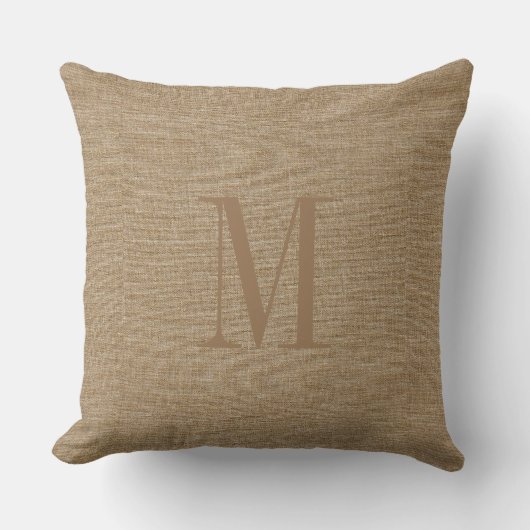 Tan Linen Texture Monogram Kissen (Vorderseite)