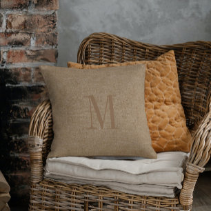 Tan Linen Texture Monogram Kissen