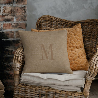 Tan Linen Texture Monogram Kissen