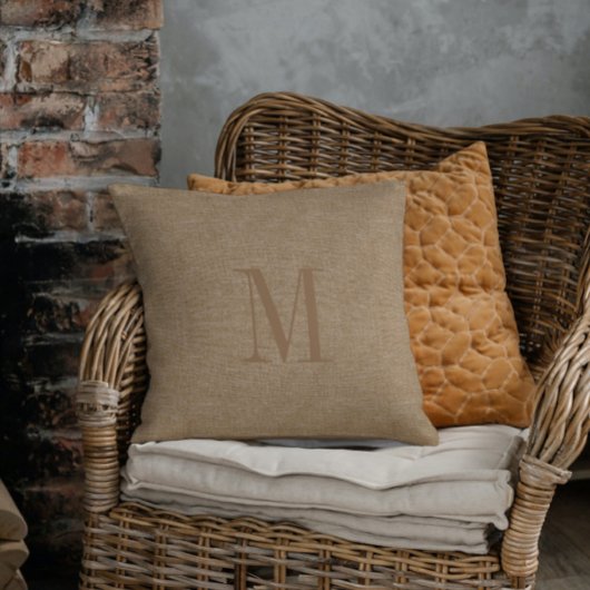 Tan Linen Texture Monogram Kissen