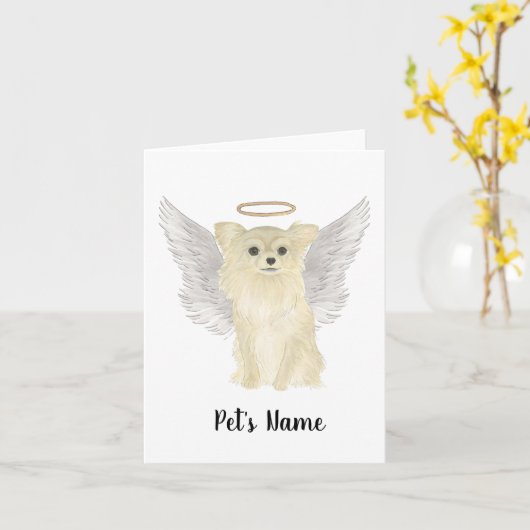 Tan Long Haired Chihuahua Beileid Memorial Karte (Gelbe Blume)