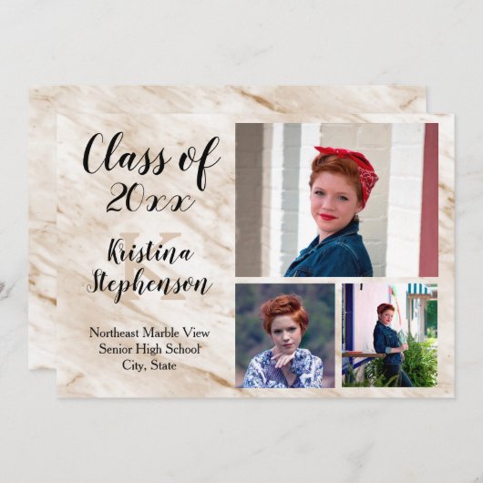 Tan Marble 3 Foto School Abschluss Ankündigung (Vorne/Hinten)