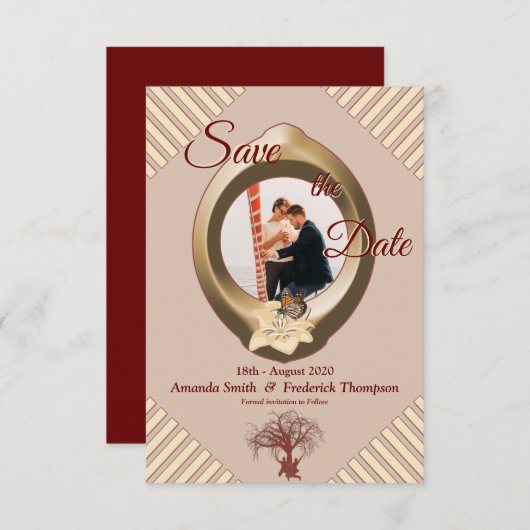 Tan - Marsala Moderner Wein Save the Date (Vorne/Hinten)