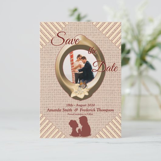 Tan - Marsala Wein Save the Date texturiert (Stehend Vorderseite)