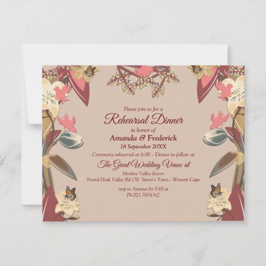 Tan - Marsala Weinkultur und Drehung Rosa Probe Ab Einladung (Vorderseite)