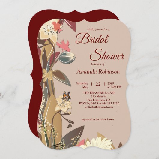 Tan - Marsala Wine & Drehung von Pink Einladung (Vorne/Hinten)