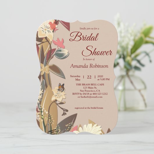 Tan - Marsala Wine & Drehung von Pink Einladung (Stehend Vorderseite)