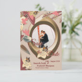 Tan - Marsala Wine & Drehung von Pink Save The Date (Stehend Vorderseite)