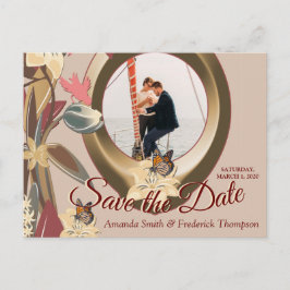 Tan - Marsala Wine & Hues of Pink Save the Date Ankündigungspostkarte