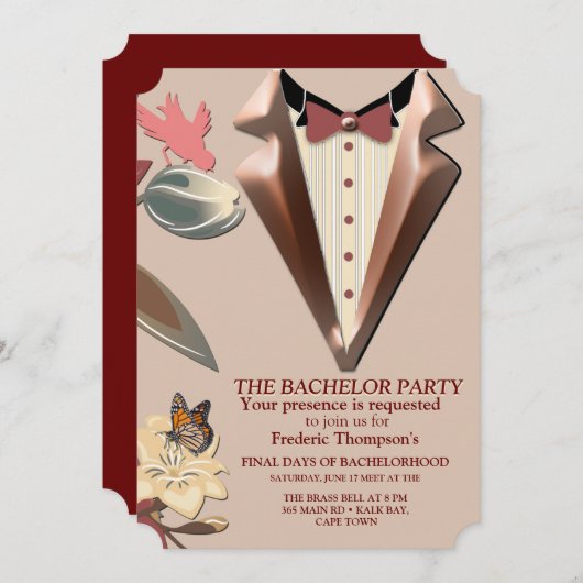 Tan - Marsala Wine & Hues von Pink Bachelor Einladung (Vorne/Hinten)