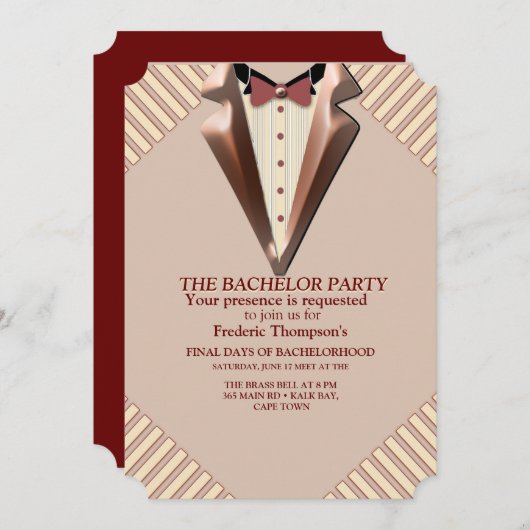 Tan - Marsala Wine - Modern Hues Bachelor Einladung (Vorne/Hinten)
