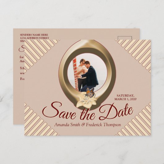 Tan - Marsala Wine & Modern Save the Date Ankündigungspostkarte (Vorne/Hinten)