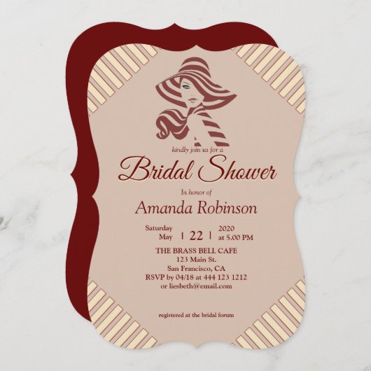 Tan - Marsala Wine & Modern von Pink Einladung (Vorne/Hinten)