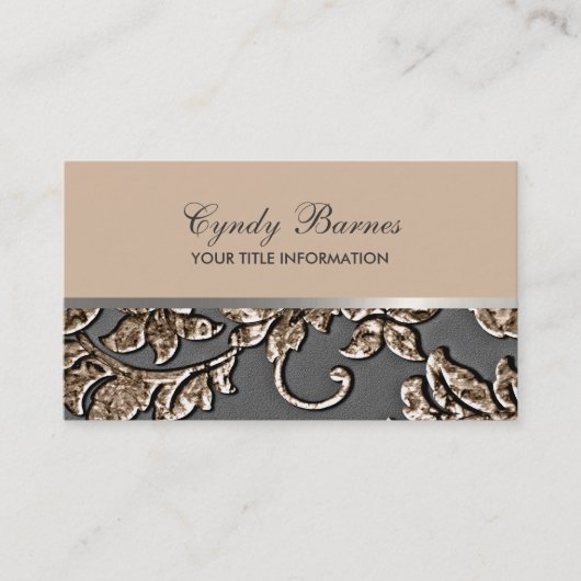 Tan Metallic Damask Business Card Visitenkarte (Vorderseite)