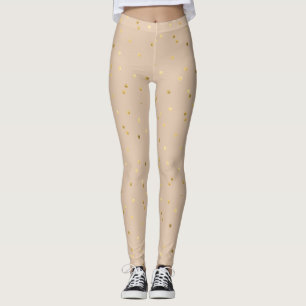 Tan mit glänzenden goldenen Circle Dots Confetti Leggings
