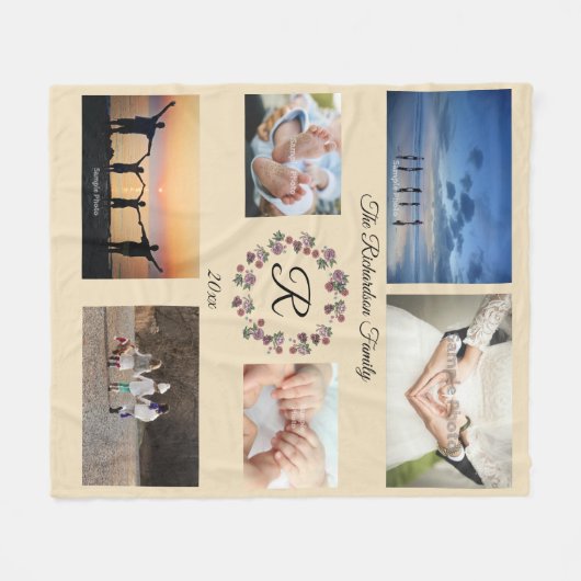 Tan Mit Monogramm Personalisiert 6 Foto Fleecedecke (Vorderseite (Horizontal))