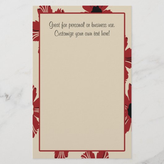 TAN mit roter Blumengrenze Briefpapier (Vorderseite)