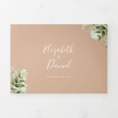 Tan Modern Botanical Greenerity Foto Wedding Dreifach Gefaltete Einladung (Cover)