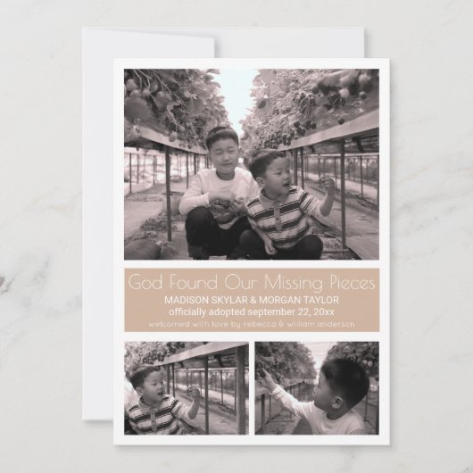 Tan Modern Minimalistisch Child Adoption 3 Foto Ankündigung (Vorderseite)