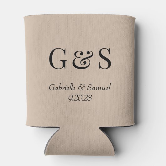 Tan Modern Monogram Bride & Groom Names Dosenkühler (Rückseite)