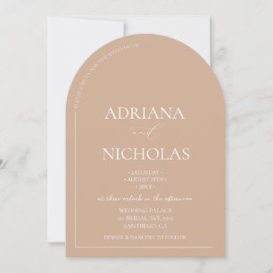 Tan Modern Simple Arch Shaping Wedding Einladung