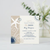 Tan Navy Blue Ivory Beach Brautparty Einladung (Stehend Vorderseite)