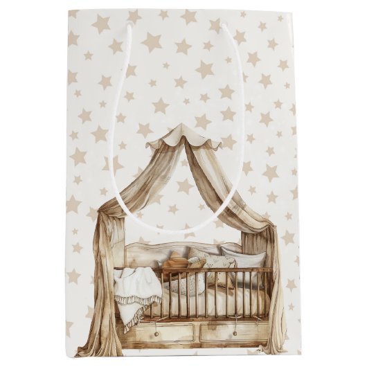 TAN NEUTRAL FARBEN BOHO BABY CRIB MITTLERE GESCHENKTÜTE (Vorderseite)
