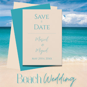 Tan Ocean Blue Wedding speichert die Datumskarte Save The Date