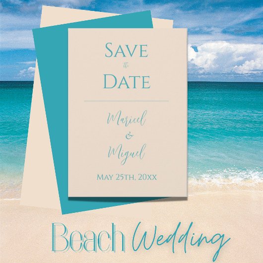 Tan Ocean Blue Wedding speichert die Datumskarte Save The Date
