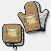 Tan Ofenhandschuh & Topflappen Set mit Bibelvers (Vorderseite/Rückseite)